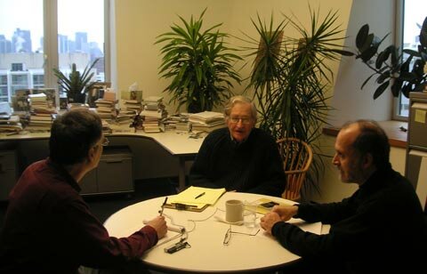 Stephen Shalom, Noam Chomsky, Gilbert Achcar (L to R)