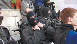 Israeli Policemen donning ski masks at Friday’s Sheikh Jarrah protest