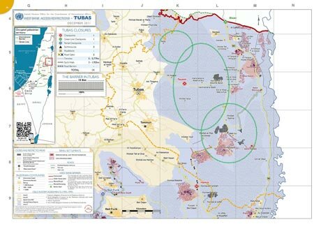 Map showing areas in the northern Jordan-Valley particularly affected by'Austere Challenge 2012' military training