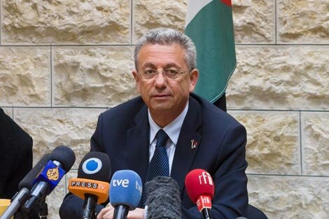 Mustafa Barghouthi at an Obama-visit press conference - 19 March 2013